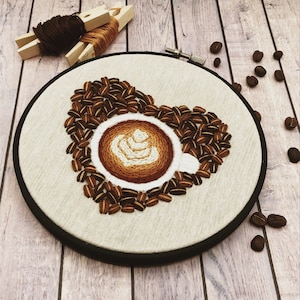 Kit de bordado "Love You A Latte": Arte con café, ideal para principiantes