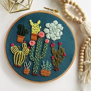 Cactus Garden Embroidery Kit: 6 inch Hoop, Succulent Design