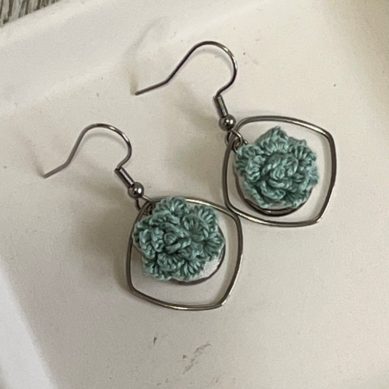 Succulent Earrings Embroidered image 4