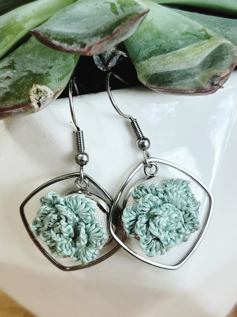 Succulent Earrings Embroidered image 1