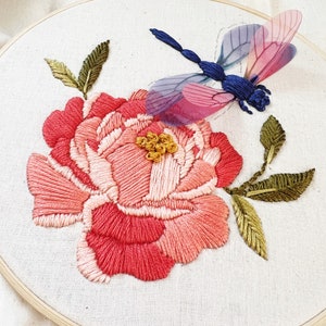 Peony & Dragonfly Embroidery Kit