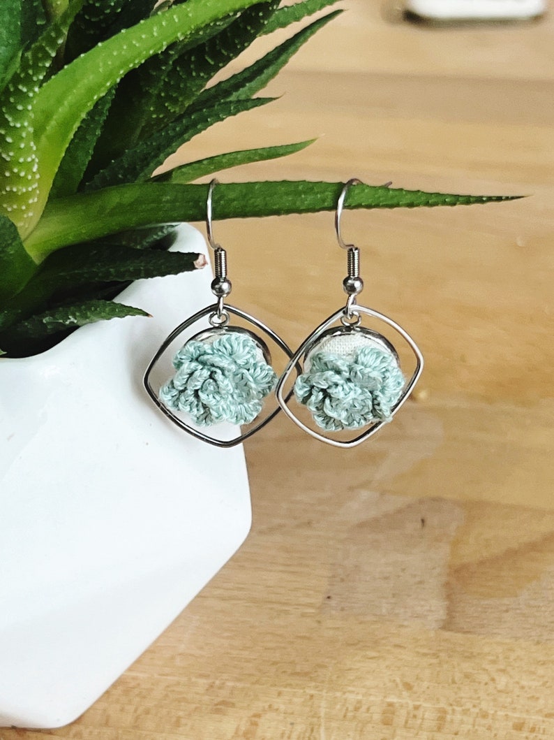 Succulent Earrings Embroidered image 2