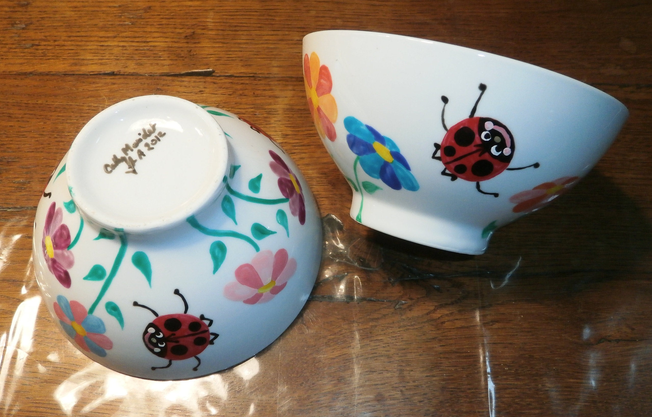 Bol en Porcelaine Peint Motif Jardin de Coccinelle Personnalisé