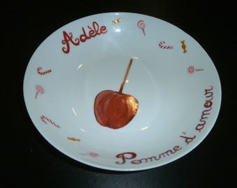 Custom painted porcelain plate love apple pattern