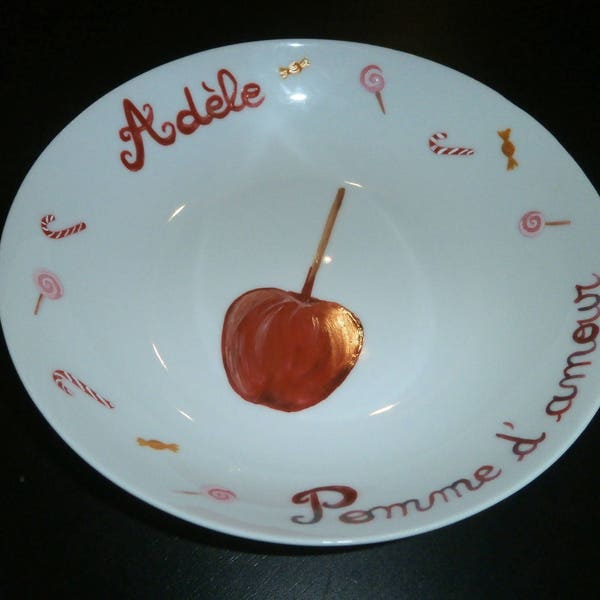 assiette porcelaine peinte personnalisée motif pomme d'amour