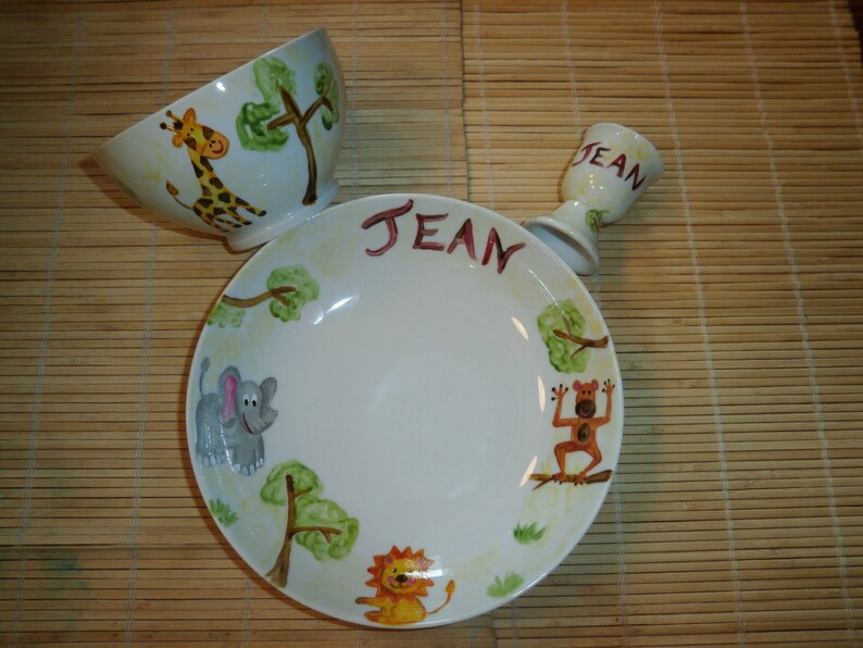 service 5 pièces porcelaine peint personnalisé motif au choix 2 assiettes, bol, timable, coquetier image 8