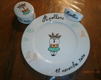 Service 3 pieces personalized child plate toothbox - towel round