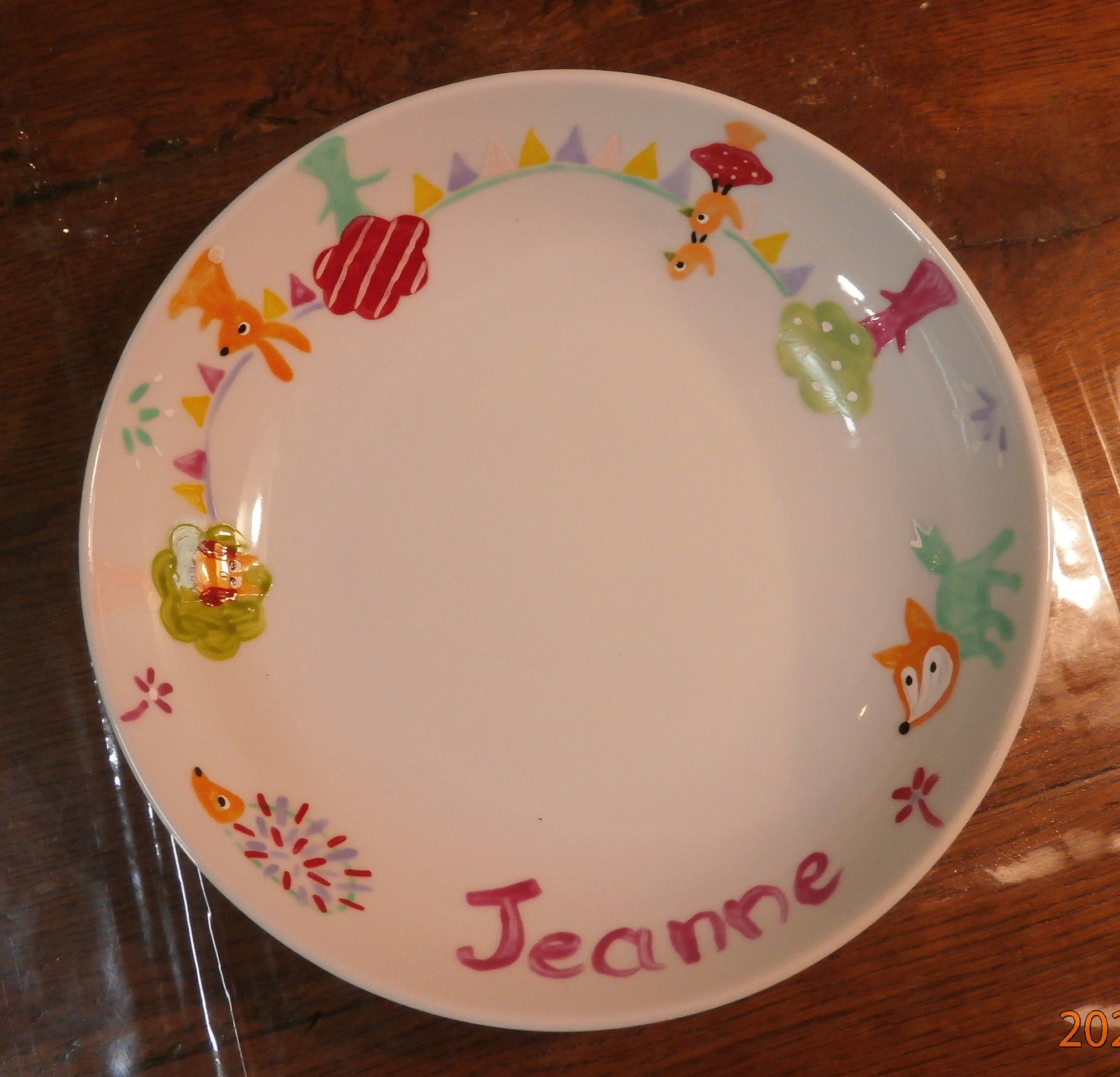 Assiette Porcelaine Peinte Personnalisée Forêt Enchantée Multicolore