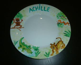 Custom painted plate "jungle" pattern with first name