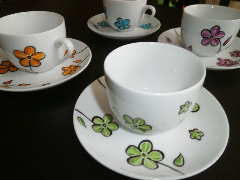unique painted porcelain cups service Manaé image 1