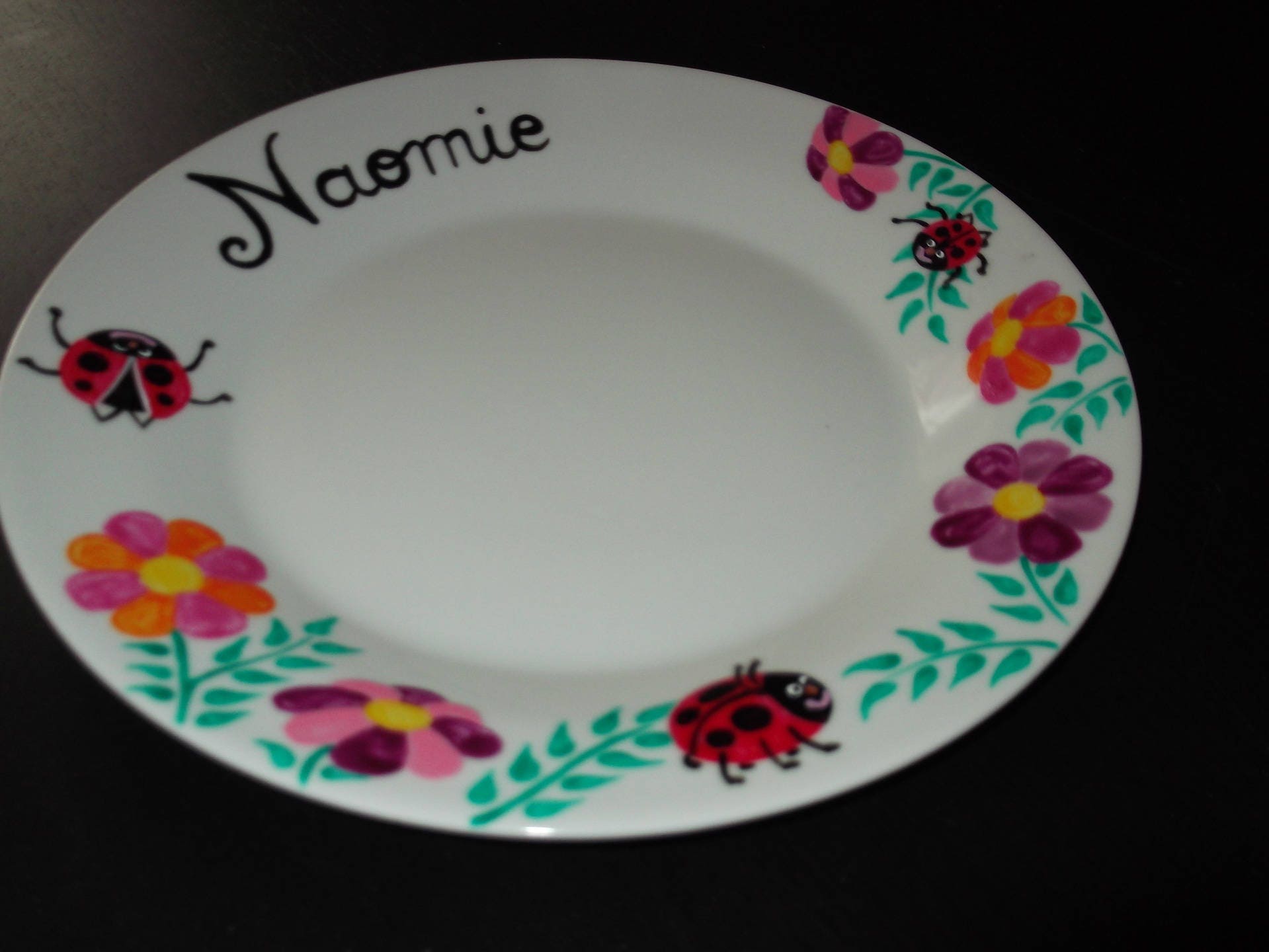 Assiette Porcelaine Peinte Jardin Des Coccinelles Personnalisée