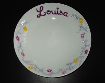 plate first name and flower sinters multicolored Limoges porcelain