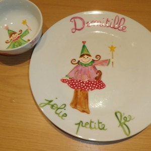 assiette et bol peint à la main motif fée personnalisé image 5