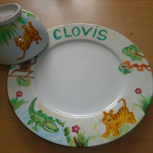 3-piece service flat and deep plate, personalized bowl with farm, jungle or African pattern image 4