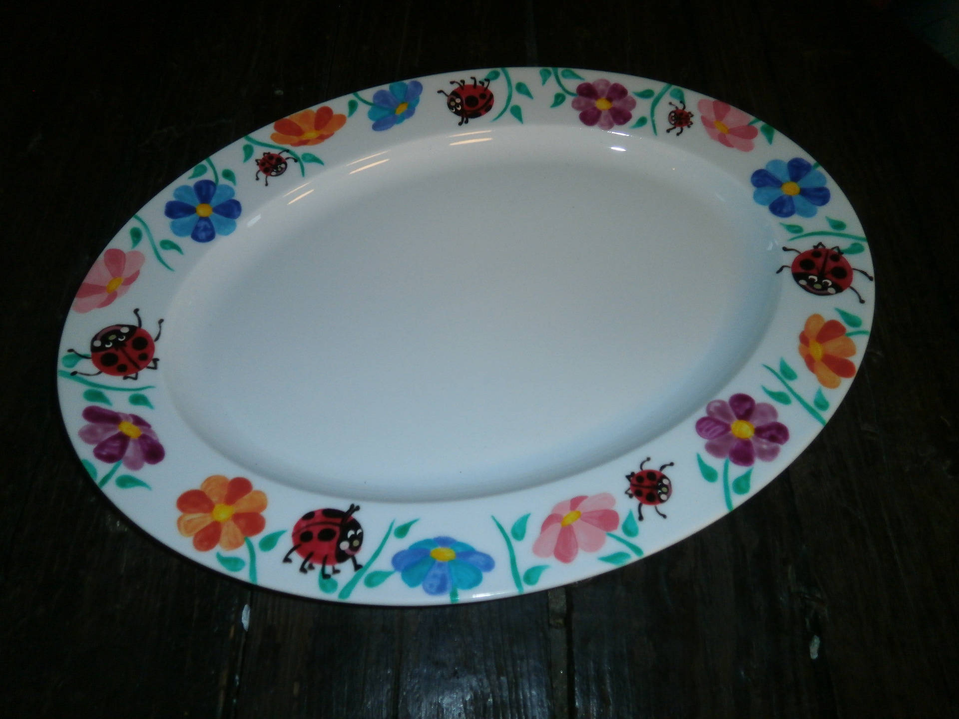 Plat Ovale en Porcelaine Blanche de Limoges Au Motif Jardin Coccinelles