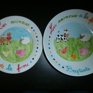 3-piece service flat and deep plate, personalized bowl with farm, jungle or African pattern image 3