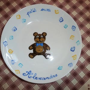 assiette de porcelaine personnalisée peinte motif petit ours tons au choix image 3