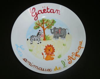 assiette creuse peinte motif les animaux de l'afrique personnalisée