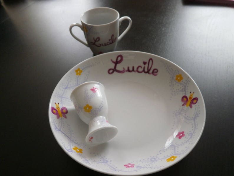 Personalised porcelain dishware painted butterflies flower entrelats image 3