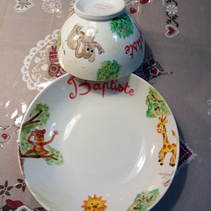 3-piece service flat and deep plate, personalized bowl with farm, jungle or African pattern image 5