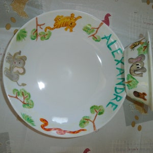 service 5 pièces porcelaine peint personnalisé motif au choix 2 assiettes, bol, timable, coquetier image 3