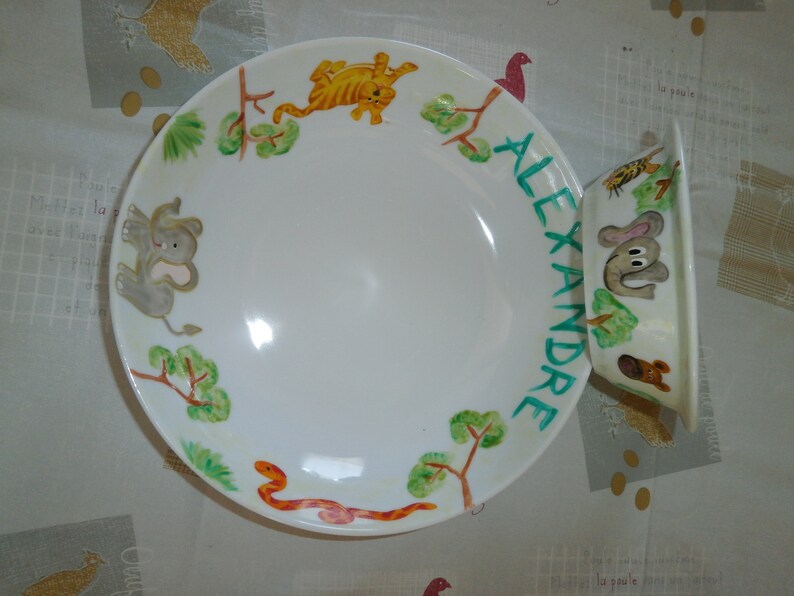 service 5 pièces porcelaine peint personnalisé motif au choix 2 assiettes, bol, timable, coquetier image 3