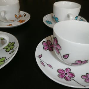 service de tasses en porcelaine peint unique Manaé image 5