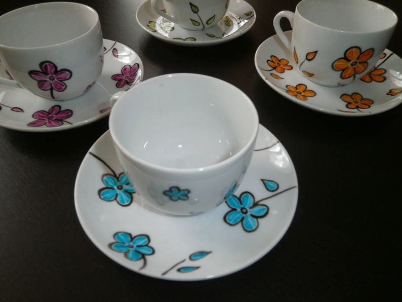 unique painted porcelain cups service Manaé image 3
