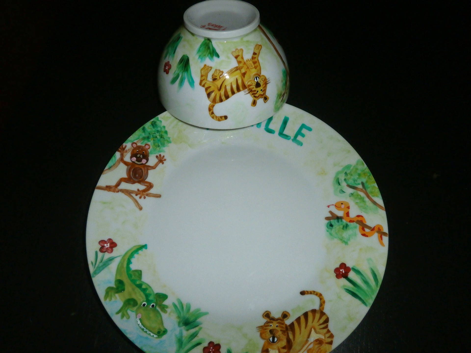 Service Vaisselle Pour Enfant Motif Jungle, Mer, Afrique, Ferme, Foret, Pole Nord Bol + Assiette à P