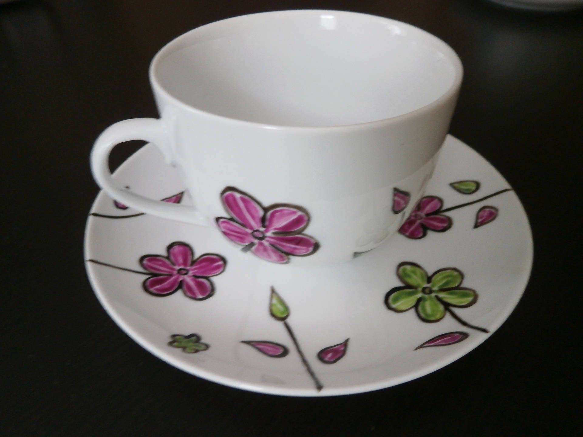 Tasse à Déjeuner en Porcelaine Peinte Unique Manaé Rose & Vert