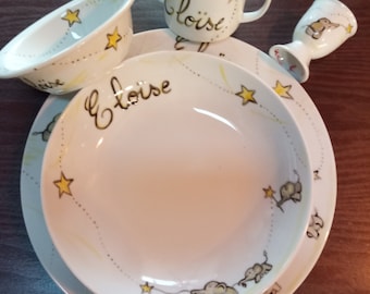 ensemble en porcelaine 5 pièces peint à la main personnalisé motif au choix pour enfant