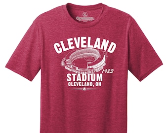 Throwbackmax Cleveland Stadium 1923 Baseball Classic Cut, Premium Tri-Blend Tee Shirt - Past Home of Your Cleveland Guardians - Red Heather