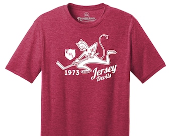 Jersey Devils 1973 Hockey Classic Cut, Premium Tri-Blend Tee Shirt - Red Heather
