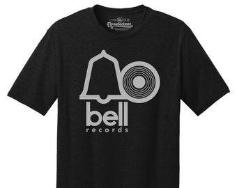 70&#39;s Bell Record Label Logo Classic Cut, Premium Tri-Blend Black Tee Shirt - The Monkees, 5th Dimension, The Partridge Family
