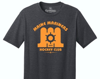 Maine Mariners 1977 Hockey Classic Cut, Premium Tri-Blend Tee Shirt - Black Heather