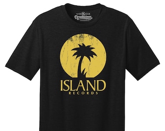 Island Record Label Logo Classic Cut, Premium Tri-Blend Black Tee Shirt - The KIllers, U2, Bon Jovi, Jethro Tull, Bob Marley