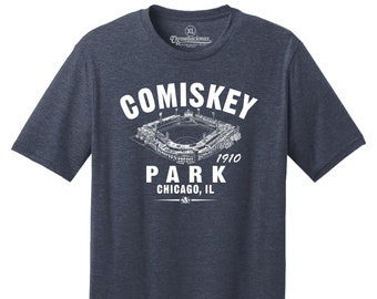 Throwbackmax Comiskey Park 1910 Baseball Classic Cut, Premium Tri-Blend Tee Shirt - Past Home of Your Chicago White Sox - Navy Heather