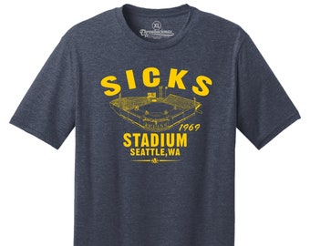 Throwbackmax Sicks Stadium 1969 Baseball Classic Cut, Premium Tri-Blend Tee Shirt - Past Home of Your Seattle Pilots - Navy Heather