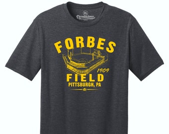 Throwbackmax Forbes Field 1909 Baseball Classic Cut, Premium Tri-Blend Tee Shirt - Past Home of Your Pittsburgh Pirates - Black Heather