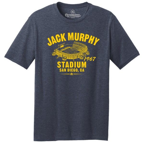 Throwbackmax Jack Murphy Stadium 1967 Football Premium Tri-Blend Tee Shirt - Past Home of Your San Diego Chargers - Navy Heather