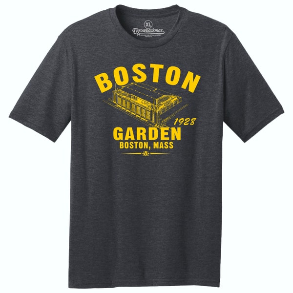 Throwbackmax Boston Garden 1928 Hockey Classic Cut, Premium Tri-Blend Tee Shirt - Past Home of Your Boston Bruins - Black Heather