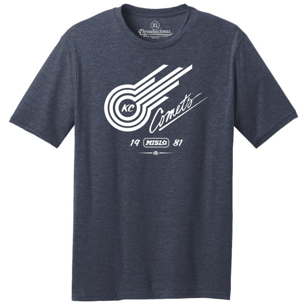 Throwbackmax Kansas City Comets 1981 MISL Soccer Classic Cut, Premium Tri-Blend Tee Shirt - Navy Heather