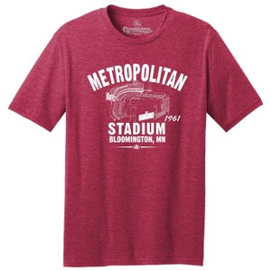 Throwbackmax Metropolitan Stadium 1961 Baseball Classic Cut, Premium Tri-Blend Tee Shirt Past Home of Your Minnesota Twins Red Heather image 1