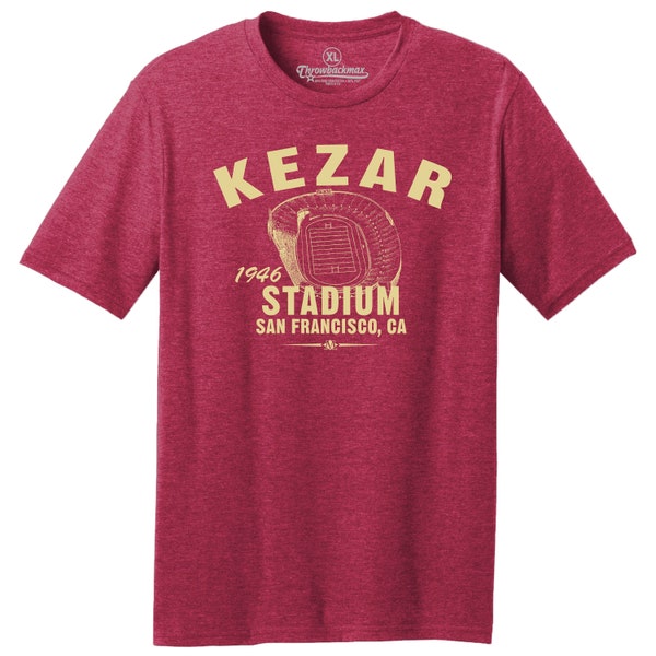 Throwbackmax Kezar Stadium 1946 Football Classic Cut, Premium Tri-Blend Tee Shirt - Past Home of Your San Francisco 49ers - Red Heather