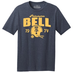 Philadelphia Bell 1974 WFL Football  Classic Cut, Premium Tri-Blend Tee Shirt - Navy Heather & Black