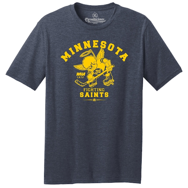 Throwbackmax Minnesota Fighting Saints WHA 1972 Hockey Classic Cut, Premium Tri-Blend Tee Shirt - Navy Heather