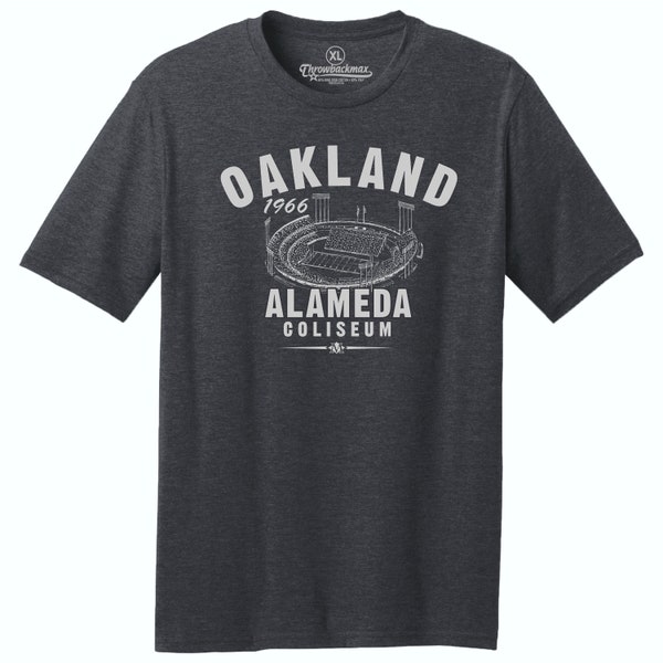 Throwbackmax Oakland Alameda Stadium 1966 Football Classic Cut, Premium Tri-Blend Tee Shirt - Home of Your Oakland Raiders - Black Heather