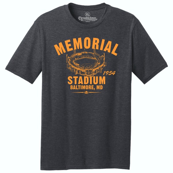 Throwbackmax Memorial Stadium 1954 Baseball Classic Cut, Premium Tri-Blend Tee Shirt - Past Home of Your Baltimore Orioles - Black Heather