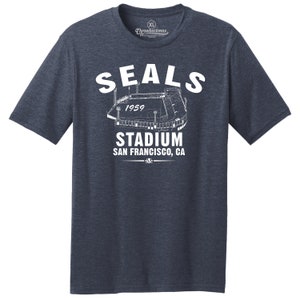 Throwbackmax Seals Stadium 1959 Baseball Classic Cut, Premium Tri-Blend Tee Shirt Past Home of the San Francisco Seals Navy Heather image 1