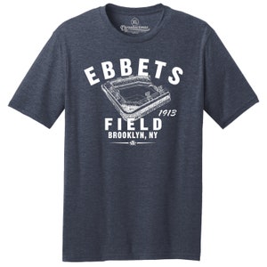 Throwbackmax Ebbets Field 1913 Baseball Classic Cut, Premium Tri-Blend Tee Shirt Past Home of the Brooklyn Dodgers Navy Heather image 1